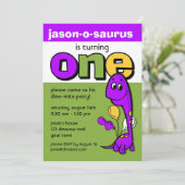 Invitation Dinosaure pourpre 1er anniversaire (Debout devant)