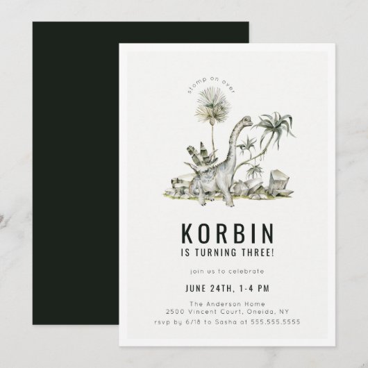 Invitation Dinosaure préhistorique Thème Anniversaire (Devant / Derrière)