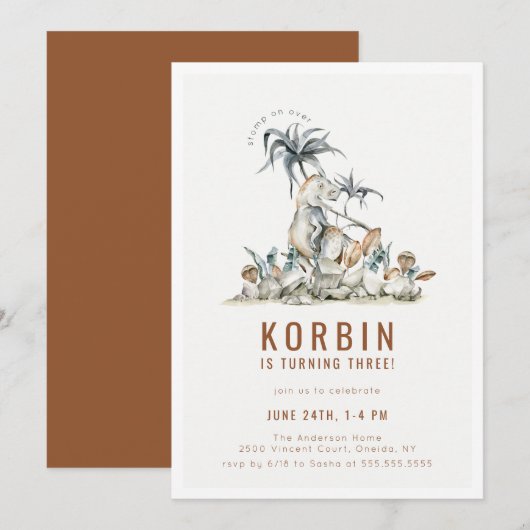 Invitation Dinosaure préhistorique Thème Anniversaire Fête In (Devant / Derrière)