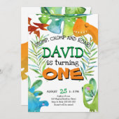 Invitation Dinosaure premier anniversaire du garçon (Devant / Derrière)
