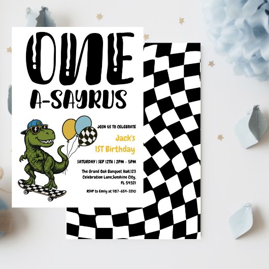 Invitation Dinosaure Premier Anniversaire, Skateboard Dinos 1