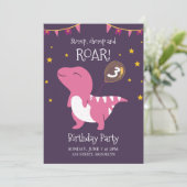 Invitation Dinosaure Roche Violet Et Rose Anniversaire (Debout devant)