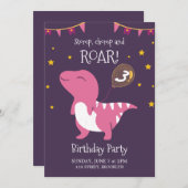 Invitation Dinosaure Roche Violet Et Rose Anniversaire (Devant / Derrière)