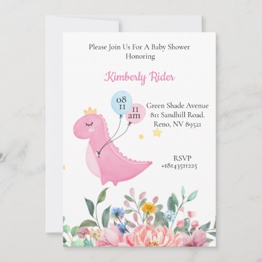 Invitation Dinosaure rose (Devant)