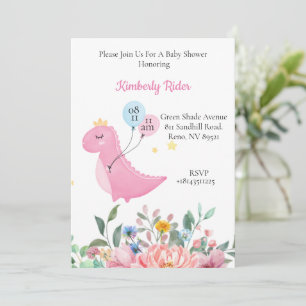 Invitation Dinosaure rose