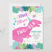 Invitation Dinosaure rose à deux rapports fille 2e anniversai (Devant)