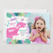 Invitation Dinosaure rose à deux rapports fille 2e anniversai (Devant)