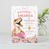 Invitation Dinosaure rose dessiné à la main Trois-Rex Floral  (Debout devant)