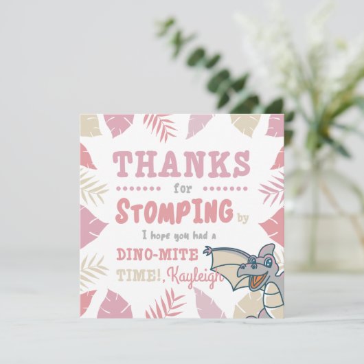 Invitation Dinosaure rose et beige (Debout devant)