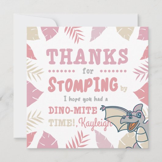 Invitation Dinosaure rose et beige (Devant)