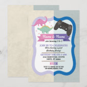 Invitation Dinosaure rose et Jeu Jeu Joueur-Garçon Anniversai (Devant / Derrière)