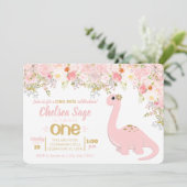 Invitation Dinosaure rose et or Floral Girl Anniversaire (Debout devant)