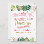 Invitation Dinosaure rose et or Safari Anniversaire (Devant)