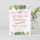 Invitation Dinosaure rose et or Safari Anniversaire (Debout devant)
