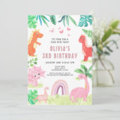 Invitation Dinosaure rose fête d'anniversaire fille Dino (Debout devant)