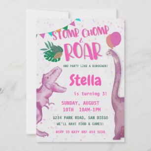 Invitation Dinosaure Rose fille