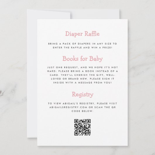 Invitation Dinosaure rose mignon Code QR Baby shower fille (Dos)