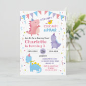 Invitation Dinosaure rose Roar Anniversaire Filles Dino (Debout devant)