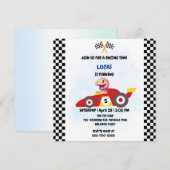Invitation Dinosaure rose Rouge Race voiture garçon Fun Anniv (Devant / Derrière)