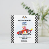 Invitation Dinosaure rose Rouge Race voiture garçon Fun Anniv (Debout devant)