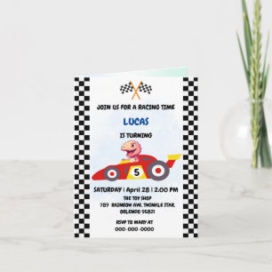 Invitation Dinosaure rose Rouge Race voiture garçon Fun Anniv
