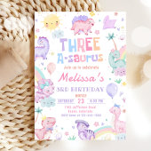 Invitation Dinosaure rose Trois A-Saurus 3e fête d'anniversai