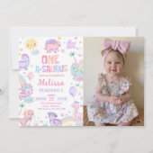 Invitation Dinosaure rose Un-A-Saurus 1er Anniversaire Photo (Devant)