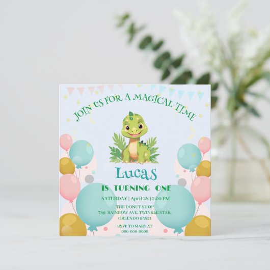 Invitation Dinosaure sauvage zoo de la jungle Anniversaire ga (Debout devant)