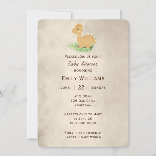 Invitation Dinosaure Sepia (Devant)