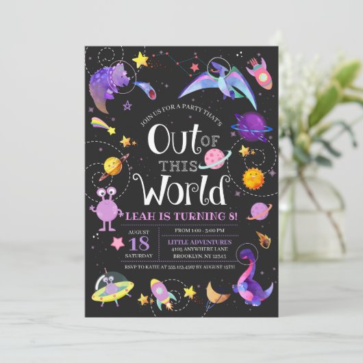 Invitation Dinosaure Spatial De Ce Monde De L'Anniversaire De (Debout devant)