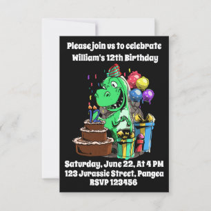 Invitation Dinosaure, T Rex, 12e anniversaire, Fête d'anniver