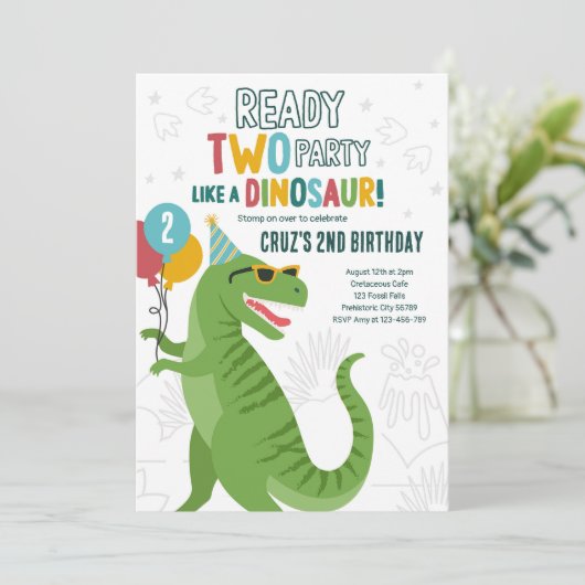 Invitation Dinosaure T-Rex 2e fête d'anniversaire (Debout devant)