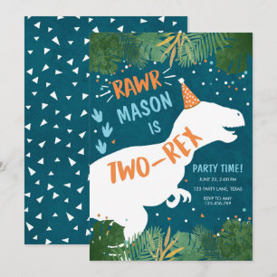 Invitation Dinosaure T-Rex à deux rapports RAWR 2e anniversai
