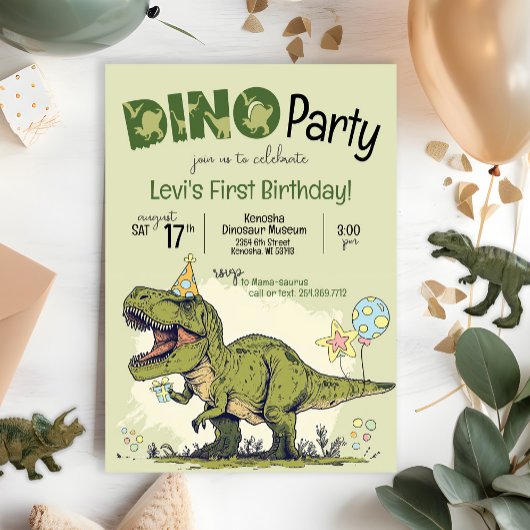 Invitation Dinosaure T-Rex Premier anniversaire Dino Party