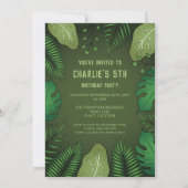 Invitation Dinosaure T-rex vert avec texte brut fête d'annive (Dos)