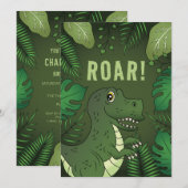 Invitation Dinosaure T-rex vert avec texte Rugissement pour f (Devant / Derrière)