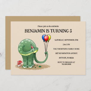 Invitation Dinosaure tenant Ballons Anniversaire