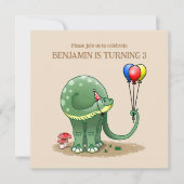 Invitation Dinosaure tenant Ballons Anniversaire (Devant)