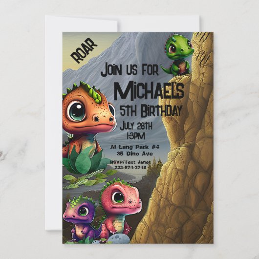 Invitation Dinosaure Thème Anniversaire, (Devant)
