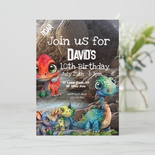 Invitation Dinosaure Thème Anniversaire, (Debout devant)