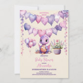 Invitation Dinosaure Thème Pink Baby shower Hatching Bientôt (Devant)