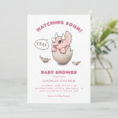 Invitation Dinosaure Thème Pink Baby shower Hatching Bientôt (Debout devant)