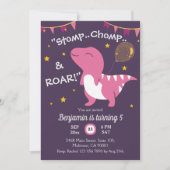 Invitation Dinosaure thème Stomp, Chomp & Roar! 5e anniversai (Devant)