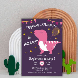 Invitation Dinosaure thème Stomp, Chomp & Roar! 5e anniversai