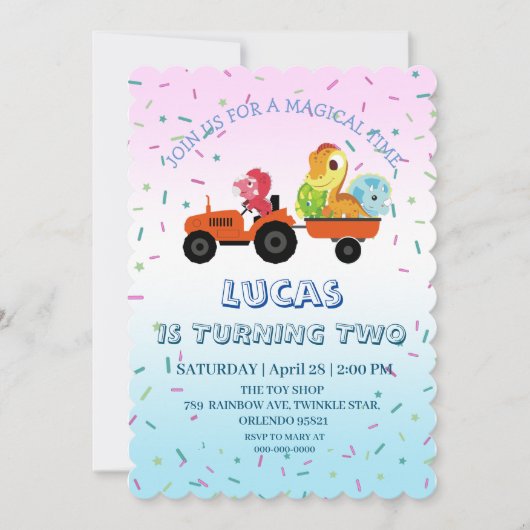 Invitation Dinosaure tracteur Camion fête d'anniversaire do-i (Devant)