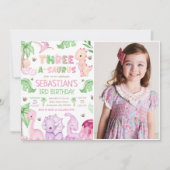 Invitation Dinosaure Trois-A-Saurus Girl 3ème anniversaire Ph (Devant)