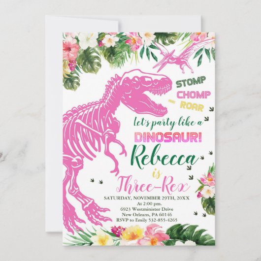Invitation Dinosaure Trois Rex Anniversaire, Dino T-Rex (Devant)