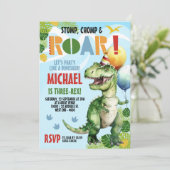 Invitation Dinosaure Trois Rex fête d'anniversaire (Debout devant)