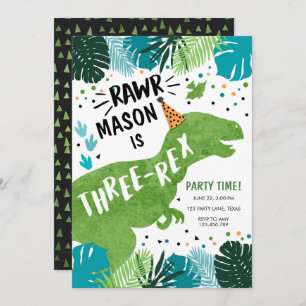 Invitation Dinosaure Trois Rex T-Rex RAWR 3e anniversaire I