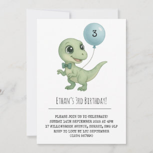 Invitation Dinosaure vert avec Cravate Bow Anniversaire